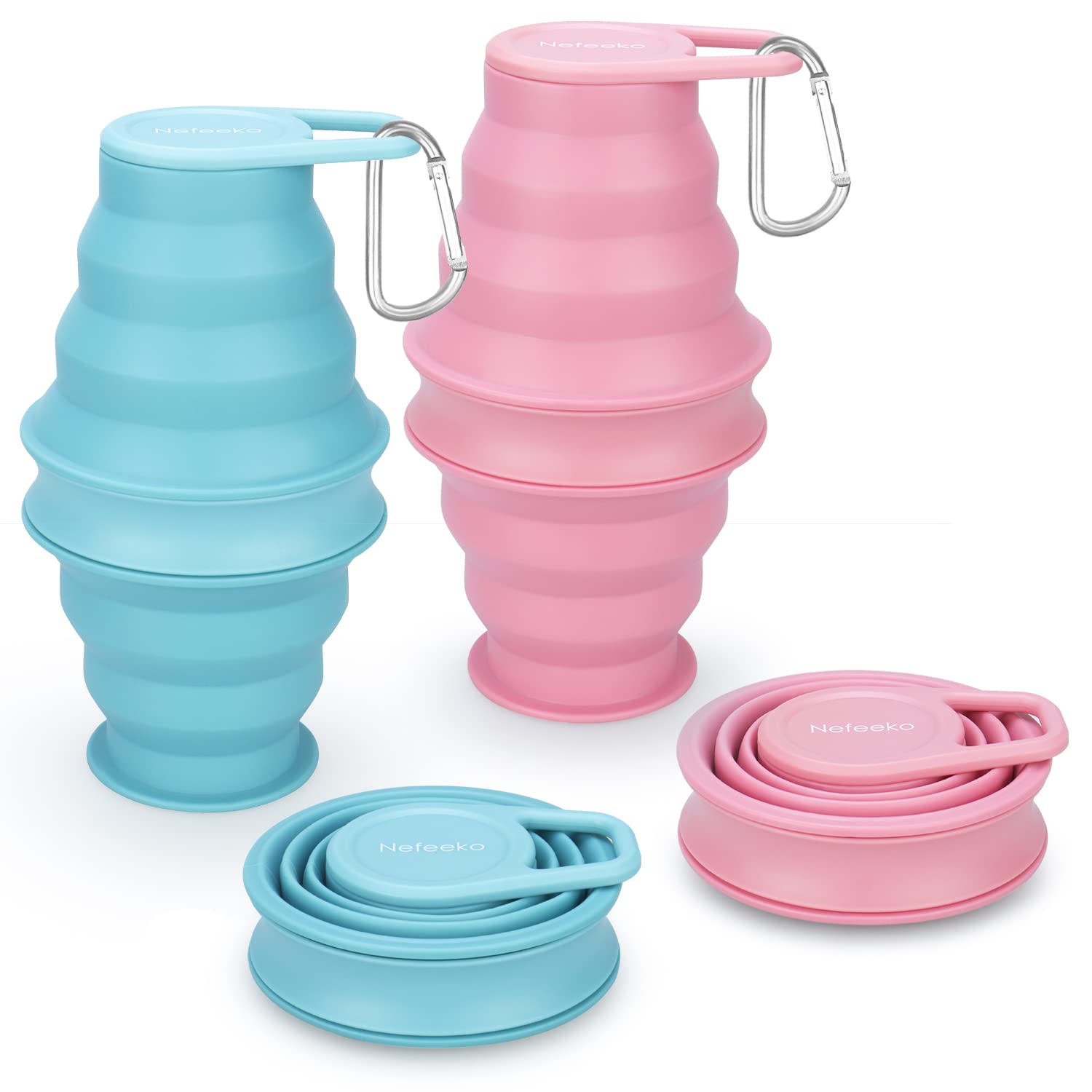Nefeeko Collapsible Water Bottle2 Pack 17oz Reuseable BPA Free Silicone Foldable Water Bottles for Travel Gym Camping Hiking Portable Leak Proof Sports Water Bottle with Carabiner