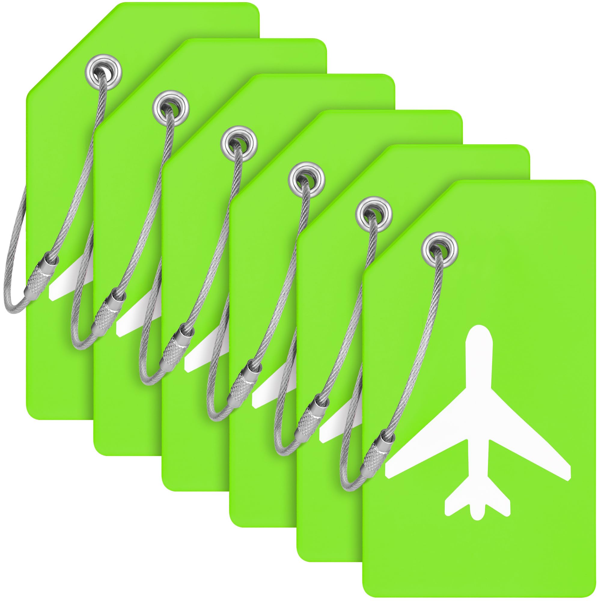 Mifflin-USA Silicone Luggage Tags (Green 6 Pack) with Plane Embedded Design & Name ID Card; Bright Colors to Quickly Find Your Bag