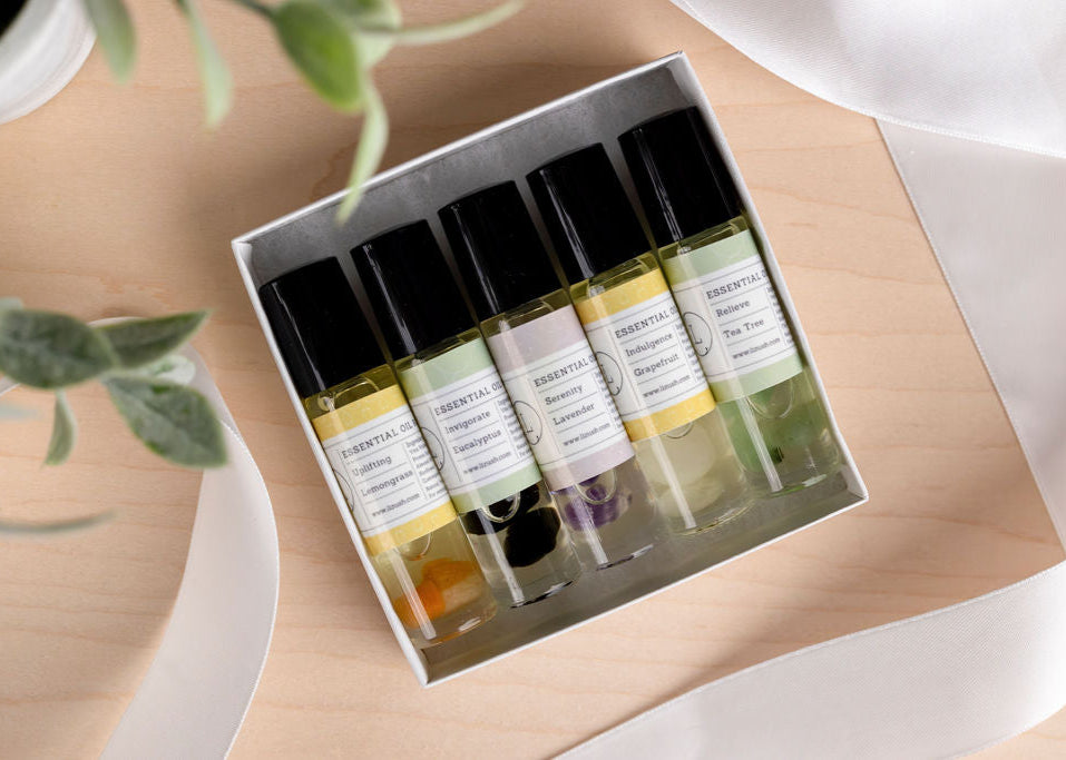 Set of Essential Oils Roll-On with Crystals
